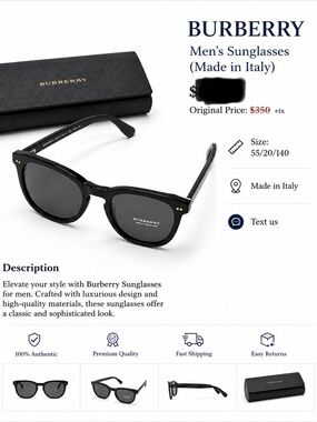 Burberry Men's Black Sunglasses with Dark Gray Lenses